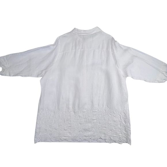 Lands End Blouse Womens 24 White Linen Boho Relaxed Eyelet Lace Scalloped Tunic - Picture 2 of 9